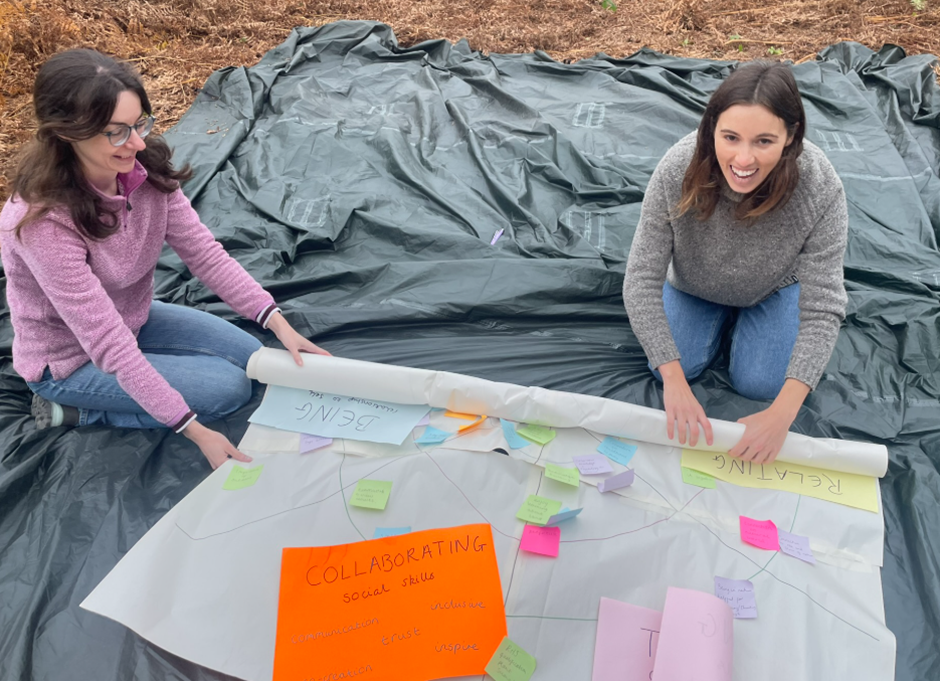 Nature Nurture participants creating a ripple map together in the woods