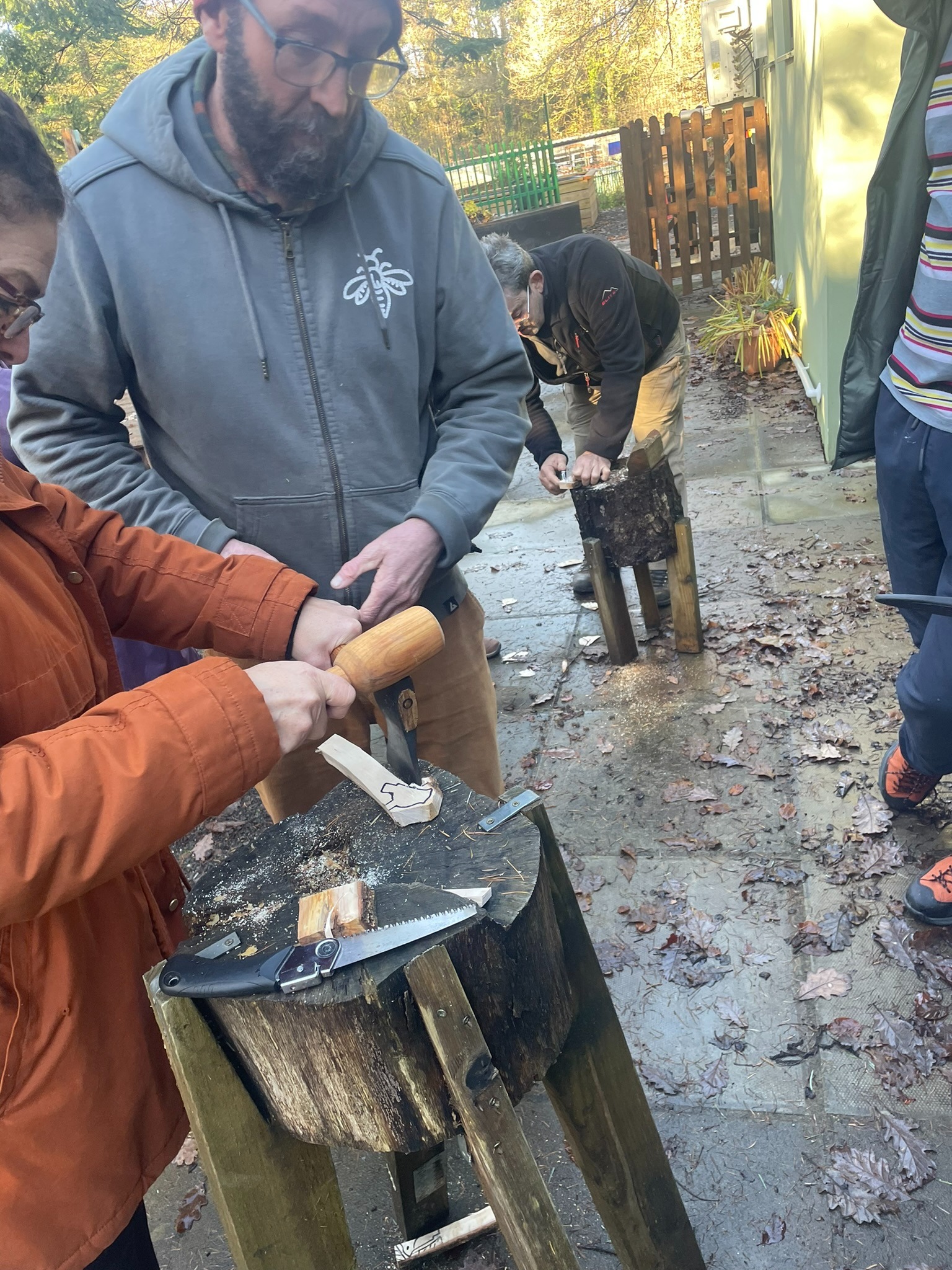 Learning traditional woodcraft with support from our team