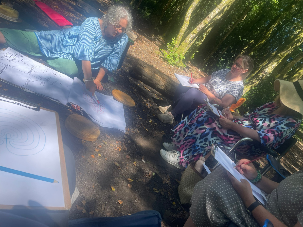 Women taking part in an outdoor creative activity during The Change programme